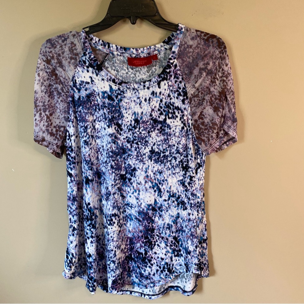 Jennifer Lopez Blue and White Short Sleeve Blouse